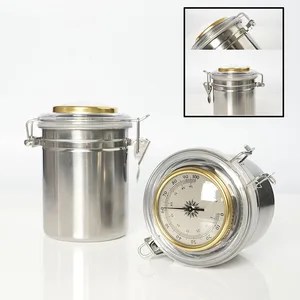 Aço inoxidável Hidratante Jar com Exibição Termômetro, Folha de charuto para armazenamento Tabaco Charuto, Saving Jar, Gift Box 10 principais vendas garrafa para fumar - №4