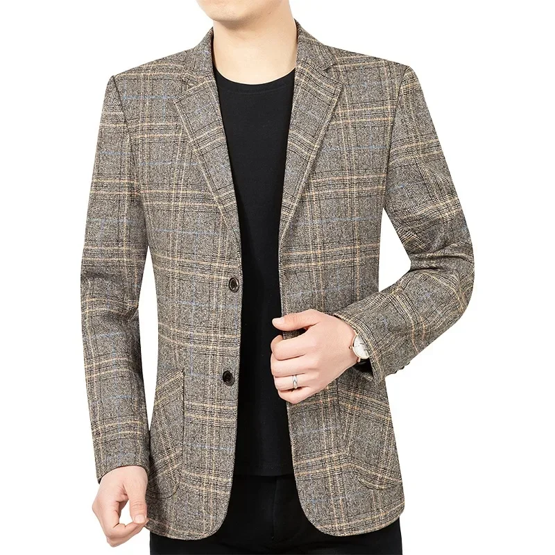 New Fashion Men Plaid Business Casual Blazers Jackets Spring Autumn Suits Coats High Quality Male Slim Blazers Jackets Coats 4XL