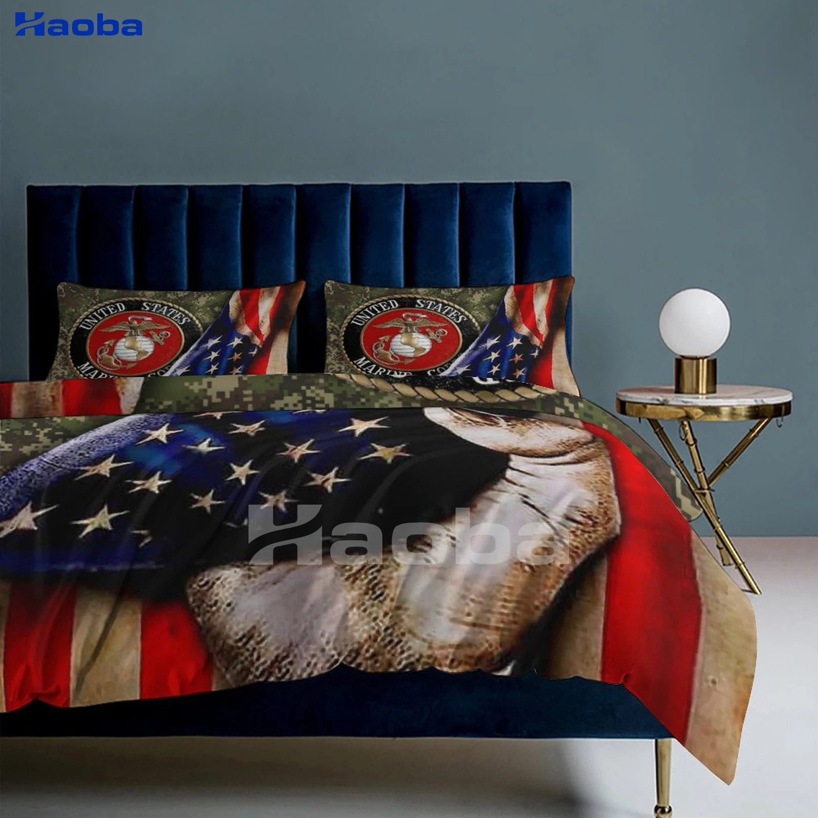 US Marine Corps American Flag Three Piece Bedding Set Children or Adults for Beds Quilt Covers Birthday Gifts for Women Men