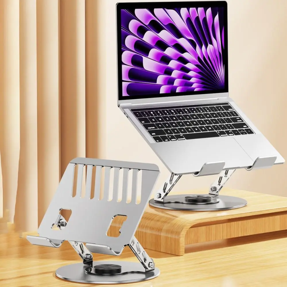 

Adjustable Height 360° Rotatable Tablet Stand Carbon Steel Anti-slip Foldable Laptop Holder Silver Ventilated Base