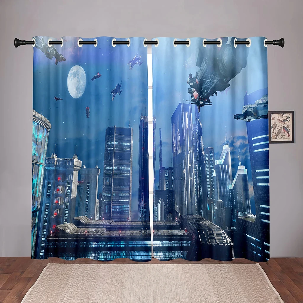 Future Cyberpunk City Sky on Sale Blackout Window Curtain for Bedroom Living Room Bathroom Kicthen Door High Shading New Pattern