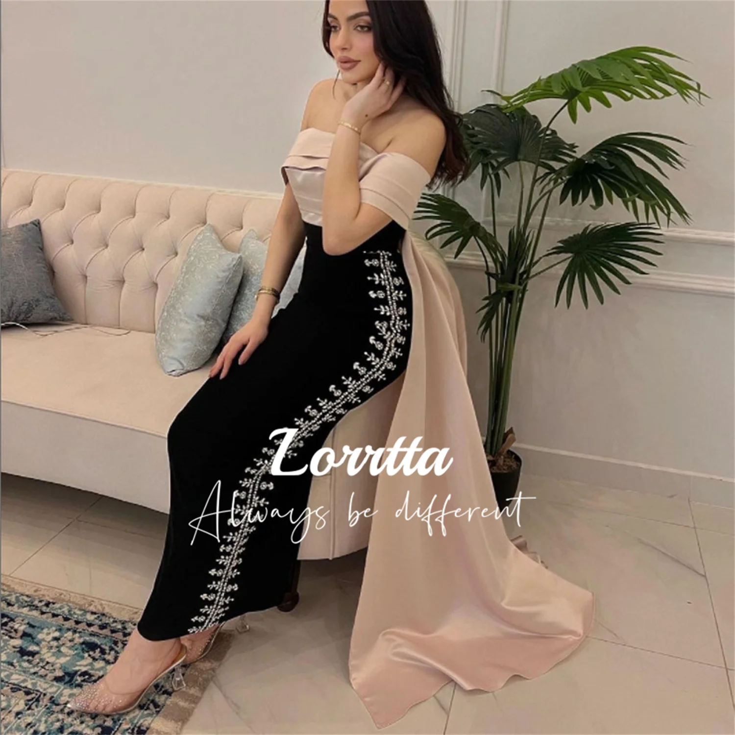 Tight New Satin Black Appliqué Arabic Robe for Women Ground-length شارون سعيد فساتين سهرة فخمه Customized Vestidos Largos سهره