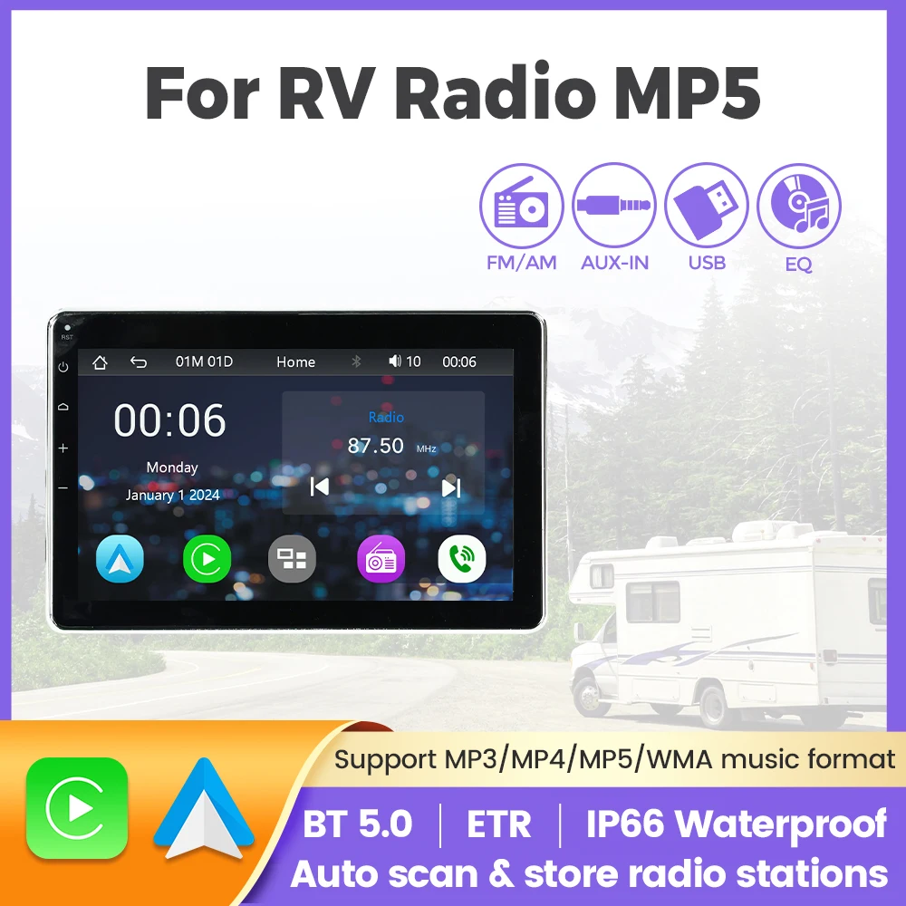 

Мультимедийный плеер с 7-дюймовым сенсорным экраном, беспроводной CarPlay, Android Auto, водонепроницаемый FM AM-радио AUX для RV, ATV, UTV, тележки для гольфа, лодки, морской пехоты