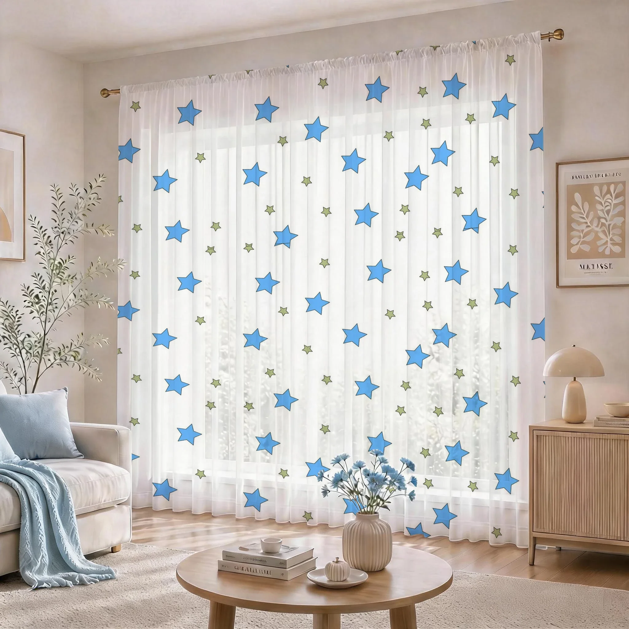 Blue Star Modern Gradient Sheer Curtain, Good Quality Light ReducingLuxuriousPrivacy Voile for Living/Bedroom/Kids Room,Day Gift - view 3