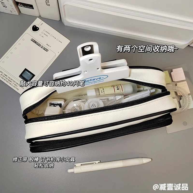 Jiayi Eslite Korean Corner Leather Visible Window Pencil Case Simple Junior High School Student Makeup Storage Bag2023New