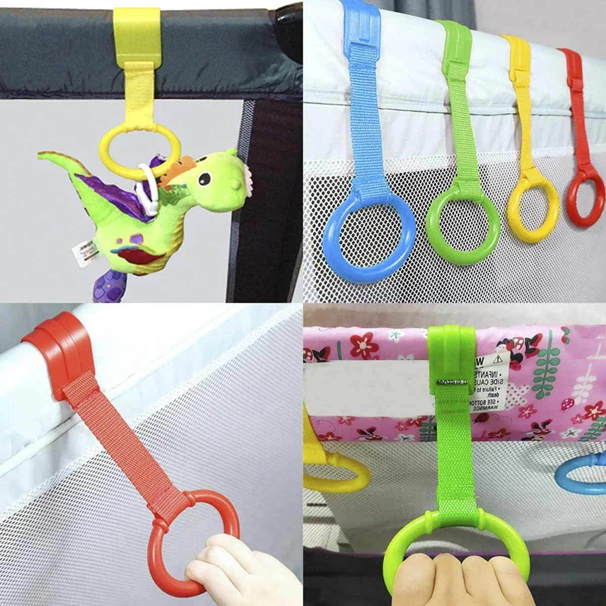 vvocci 4pcs Baby Crib Pull Rings for Walking Training Baby Cot Rings Walking Assistant Rings Stand up Ring Protection Ergonomic