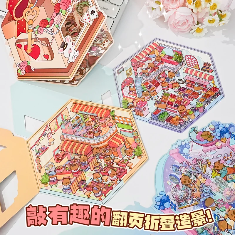 Kawaii مصغرة العالم الصغير 3D الكرتون الحيوان المشهد ملصق DIY بها بنفسك جيب المقصورة المشهد مهرجان عطلة هدايا الأطفال  #5