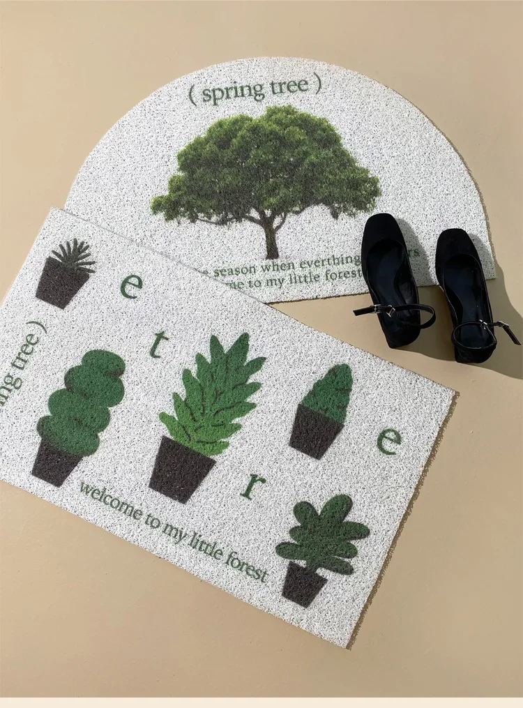 Scenery Tree PVC Welcome Doormat Mat Cuttable Entrance Rug Carpet Area Anti Dust Floor Tidy Pad Aesthetic Home Room Decor