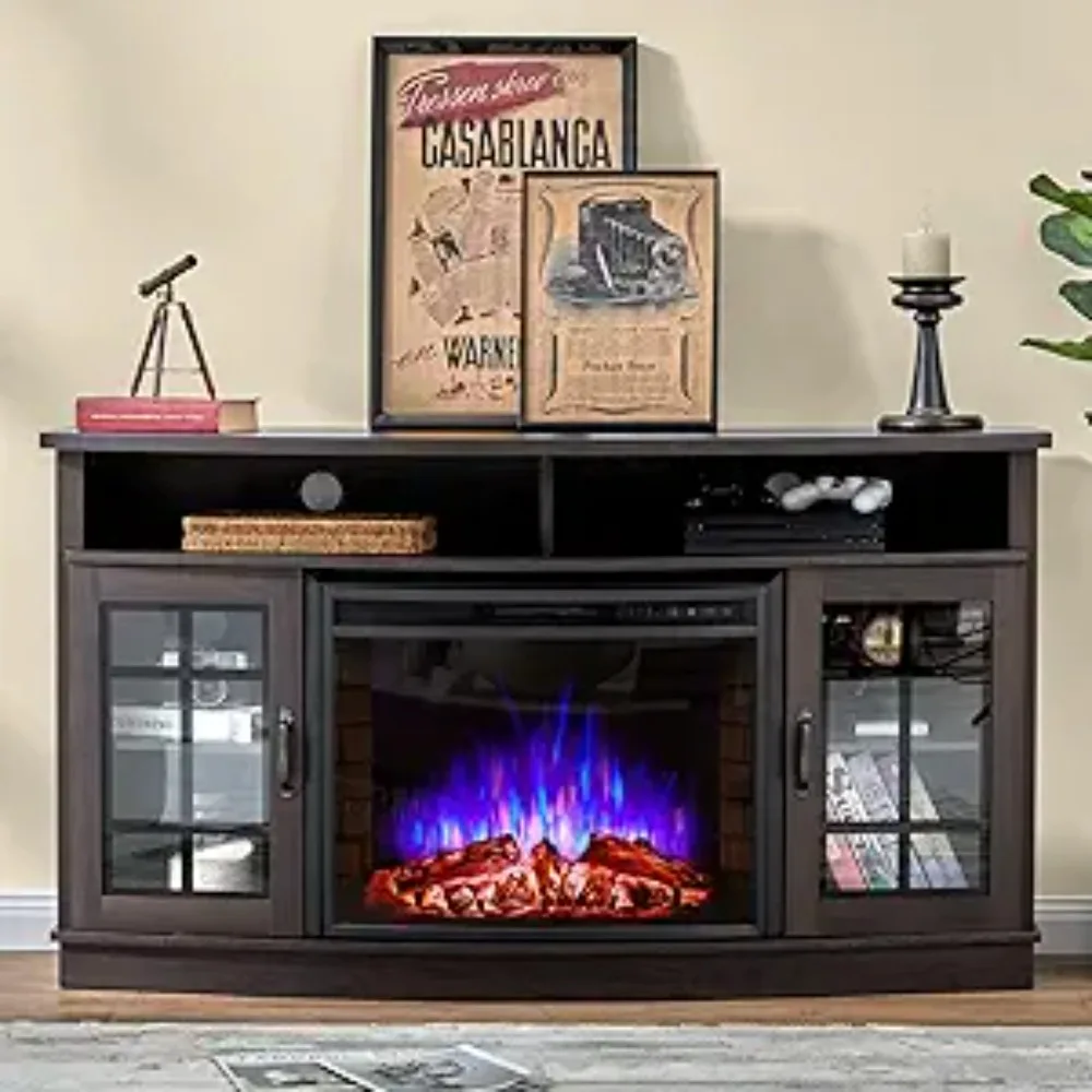 

Fireplace TV Stand with Glass Door Storage Cabinet & Open Shelve Console Table for TVs Up To 65'' Electric Fireplace TV Stand