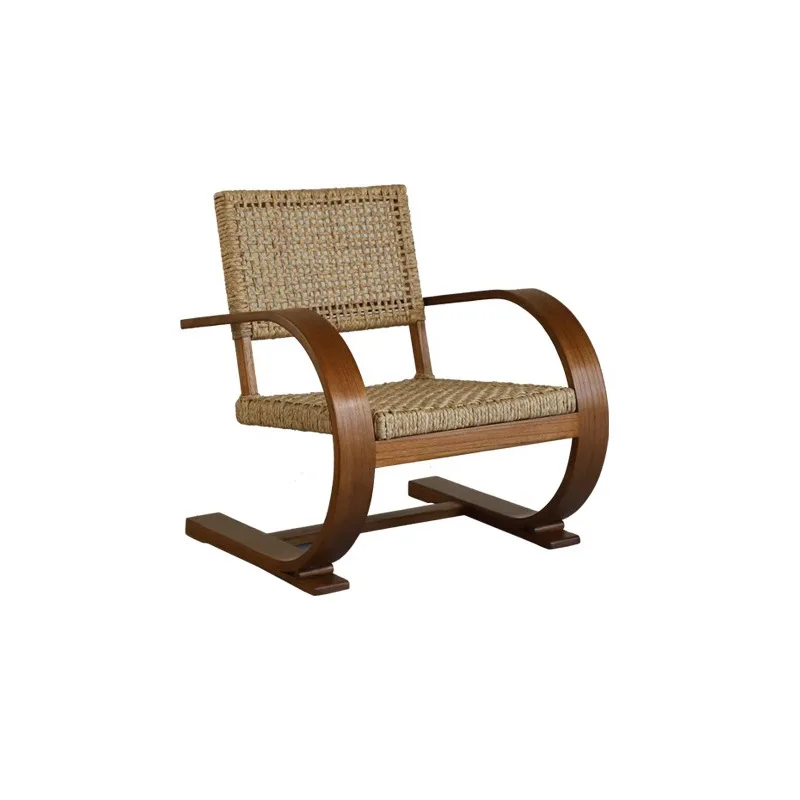 

Medieval French retro style living room solid wood straw designer casual sofa chair