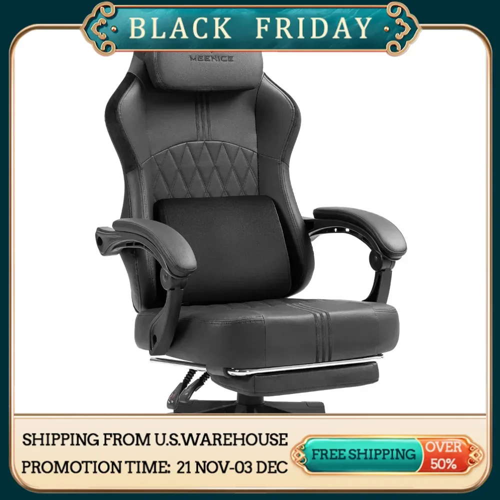 Gaming Chair with Footrest and Pocket Spring Cushion,Cooling Gel and Massage Lumbar,Adjustable Ergonomic Computer Chair