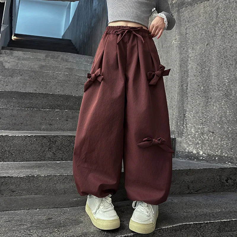 Girls Pants 2024 Autumn New Childrens Clothes Korean Style Girls Baby Foreign Style Bow Haren Pants Casual Simple Daily image 2