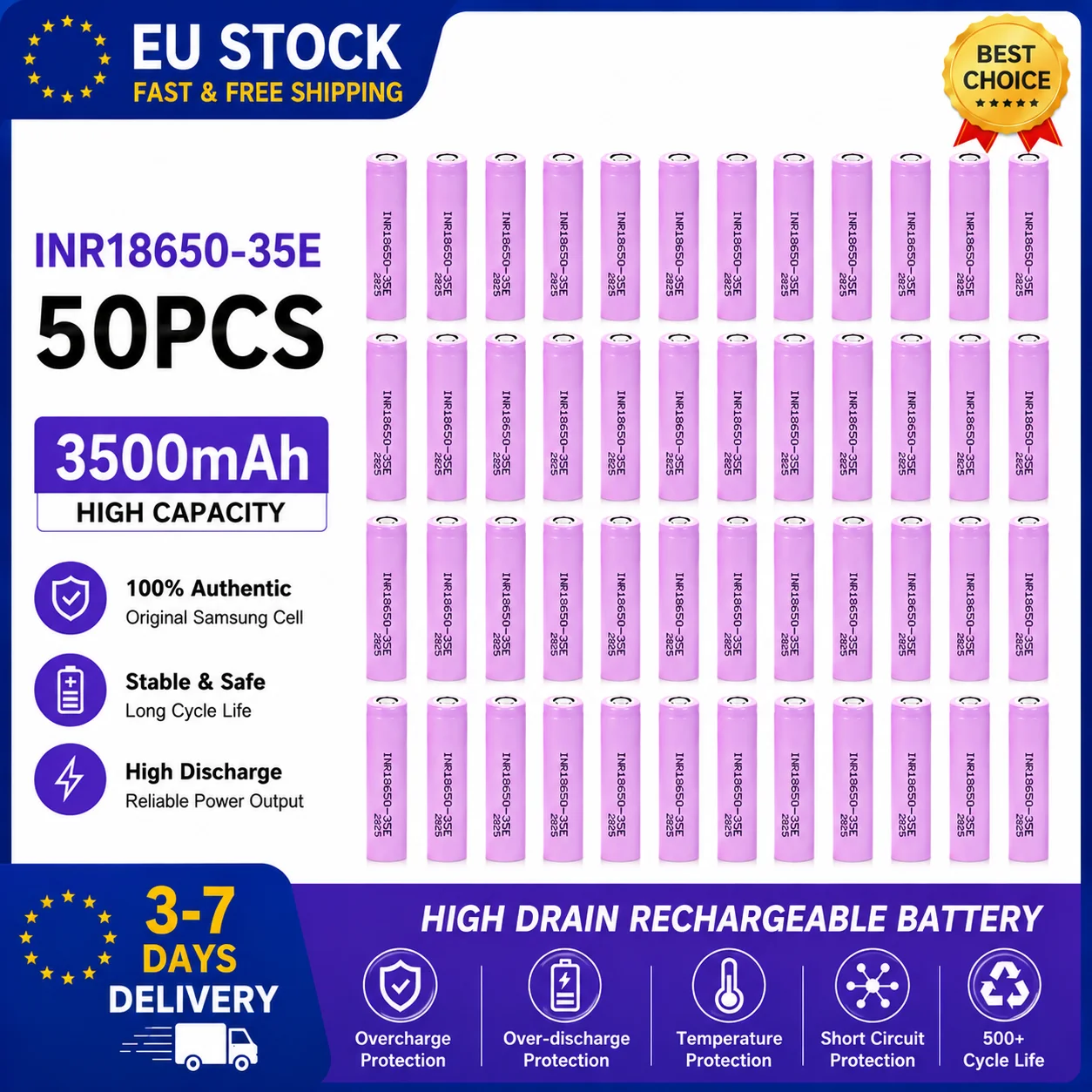 10-50 Stück INR18650-35E 3500 mAh 20 A 3,7 V wiederaufladbare Lithium-Batterie, EU-Lieferung