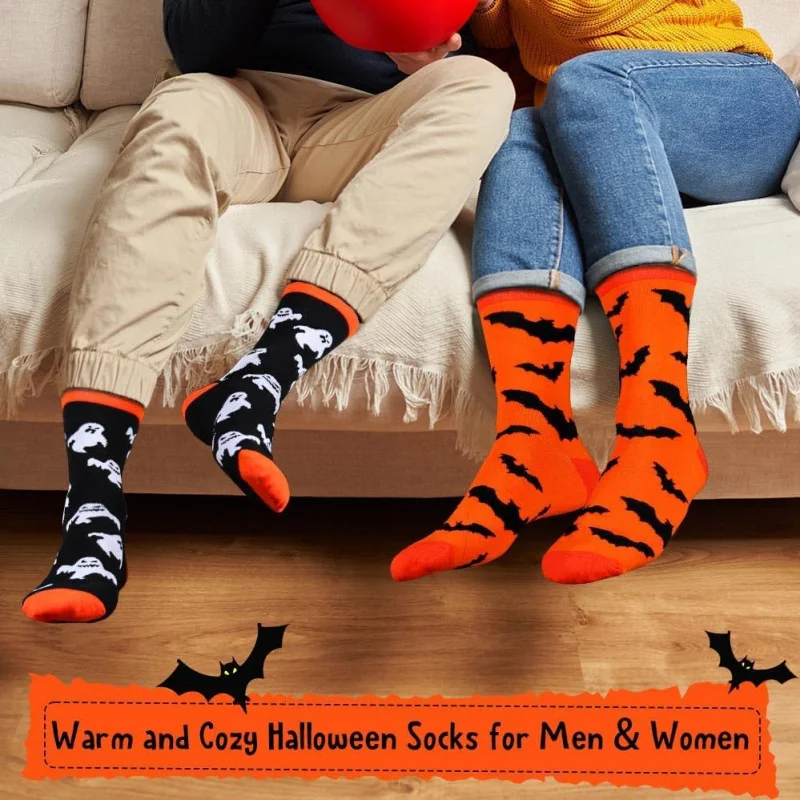 Halloween Men's and Women's Pumpkin Ghost Skeleton Bat Socks Ghost Men's Socks Pattern Print