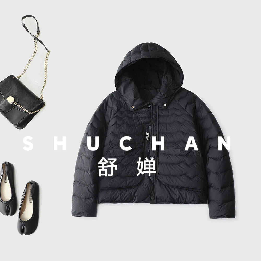 جديد رقيقة 90 الأبيض بطة أسفل سترة المرأة مقنعين خفيفة ورقيقة أسفل سترة قصيرة معطف الشتاء فضفاض #6