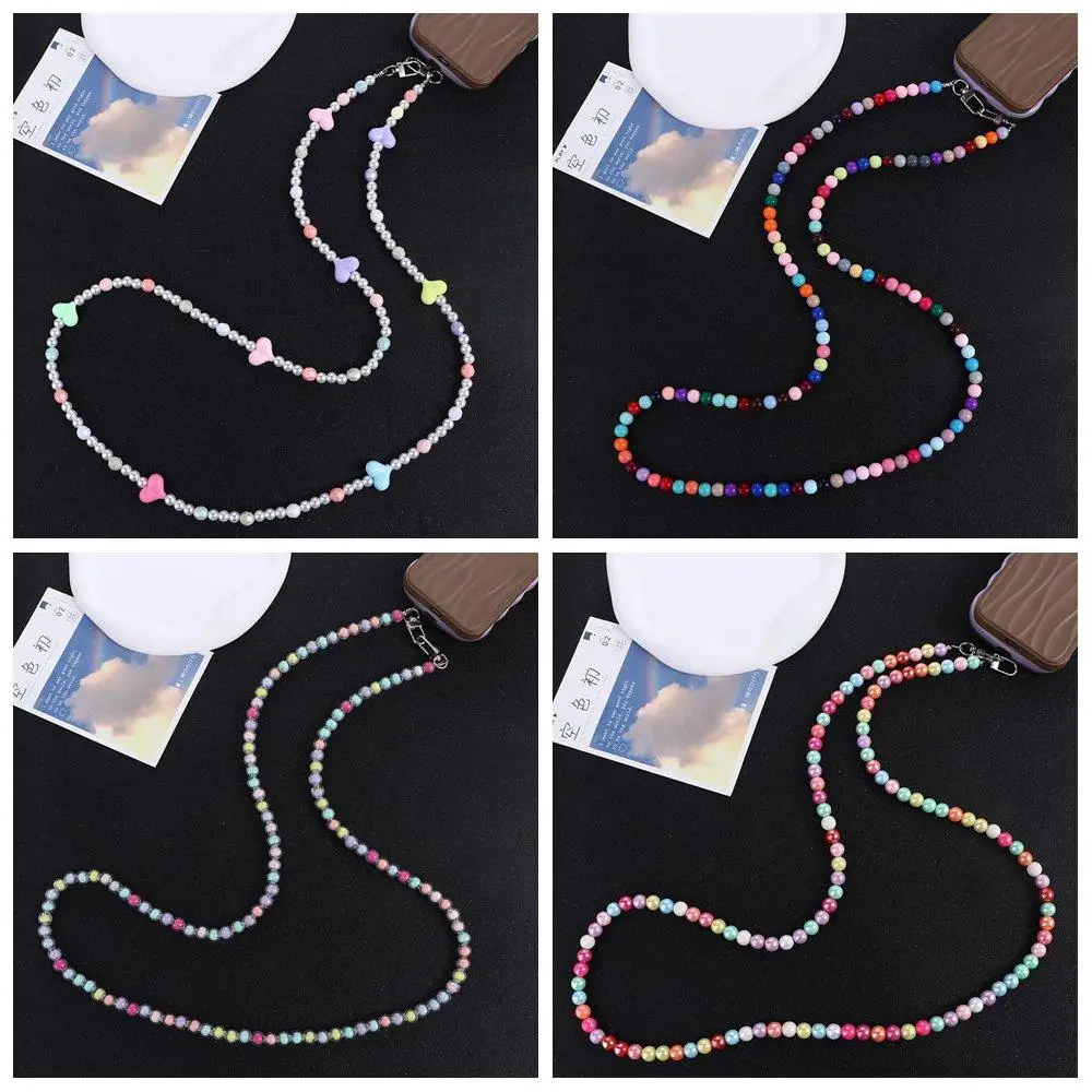 Necklace Acrylic Beaded Phone Lanyard Pearl Colorful Crossbody Strap Mobile Chain DIY Phone Case Pendant Gift for Women