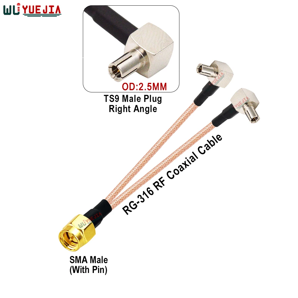 

10~120 CM Y Type RG-316 Cable SMA Female Jack or Male to TS9 Male 90° CRC9 Right Angle Plug 50 ohm RF Connector 1 to 2 Coax Line