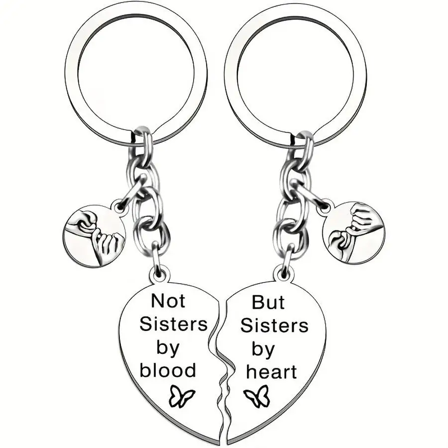 1/5/10/20/50/100pcs Heart-Shaped Stainless Steel Keychain Set for 2 Sisters, Friendship Keyrings with Engraved Letters, Christma