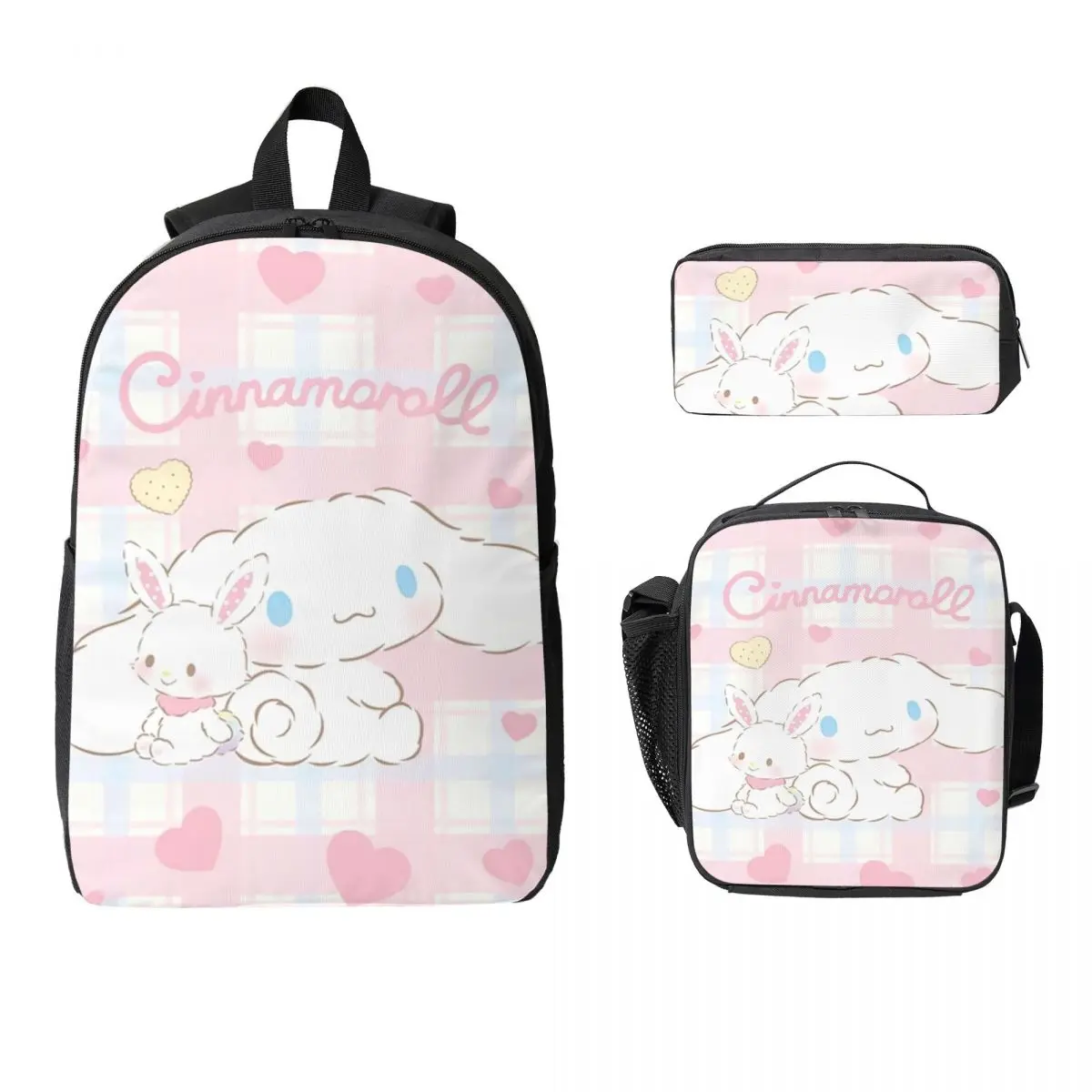 

Рюкзак Cinnamoroll Sanrio, студенческая сумка для книг для мальчиков и девочек, школьная сумка, компьютерные сумки на плечо, 3 шт., изолированная сумка для обеда, пенал