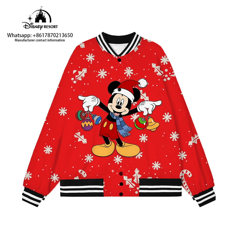 

Christmas New Disney Mickey Minnie Men Ladies Hip Hop Harajuku Jacket Streetwear Kids Boys Girls Loose Preppy Baseball Uniform