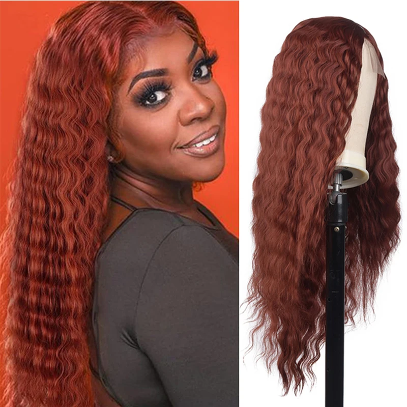 Highlight Synthetic Long Deep Wave Culry Wigs For Women Middle Part Long Wigs 613# Orange T30# Pink Cosplay Daily.Use 16