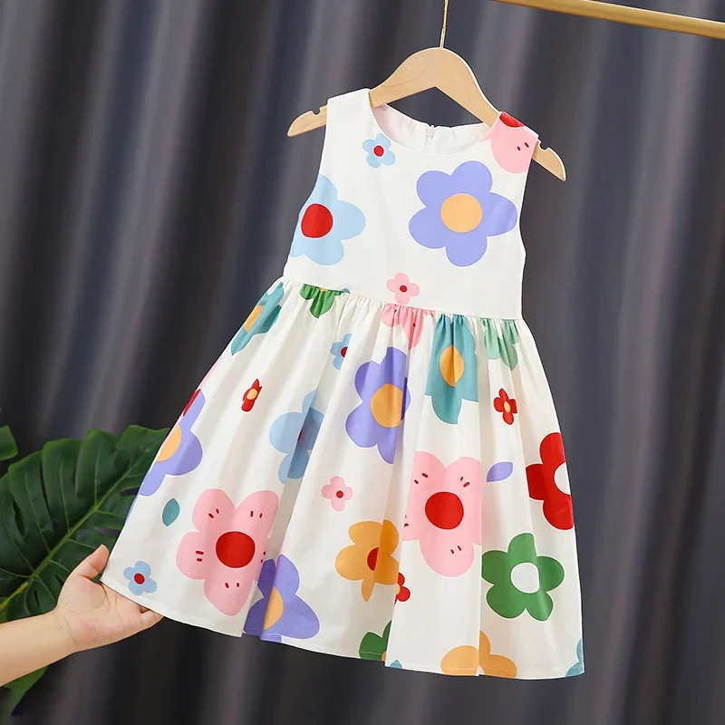 

2024 Girl's Summer Dress New Children's Summer Sleeveless Cotton Dress Little Girl Charming Undershirt Princess Skirt