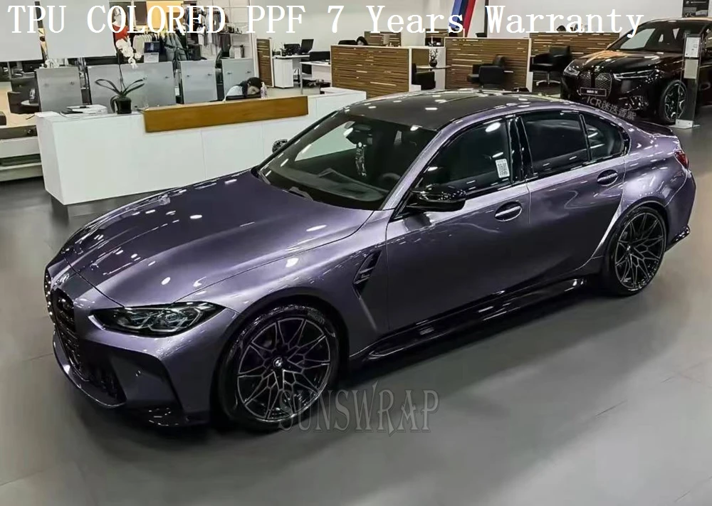 

TPU Color PPF Grey Violet Paint Protection Film Wet-Look Finish for Supercar, Luxury Sedan, Speed Boat 5X52ft 1.52X15m Roll