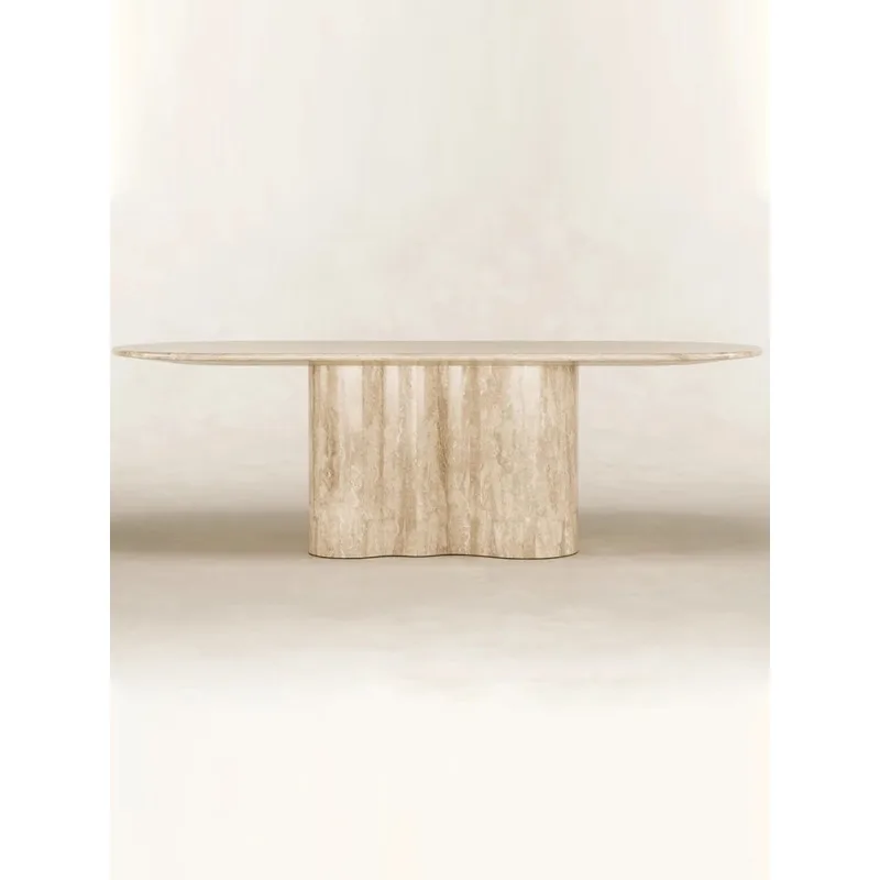 

Wabi Sand Wind Rectangle Natural Travertine Marble Dining Table Small Household Long Table