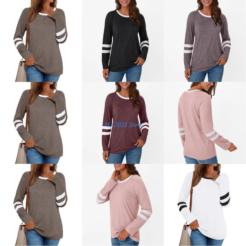 

G5GC Women's long-sleeved shirt colorblock casual round neck top T-shirt basic fashion clothing trendy clothing