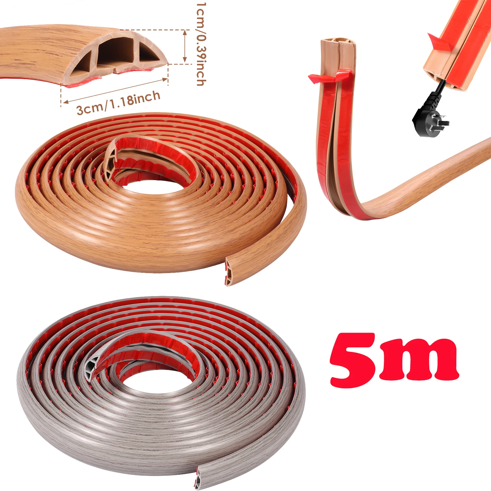 

5M Floor Cord Cover Self Adhesive Cord Hider Floor Extension Cord Covers Power Cord Protector Cable Management for Office Home