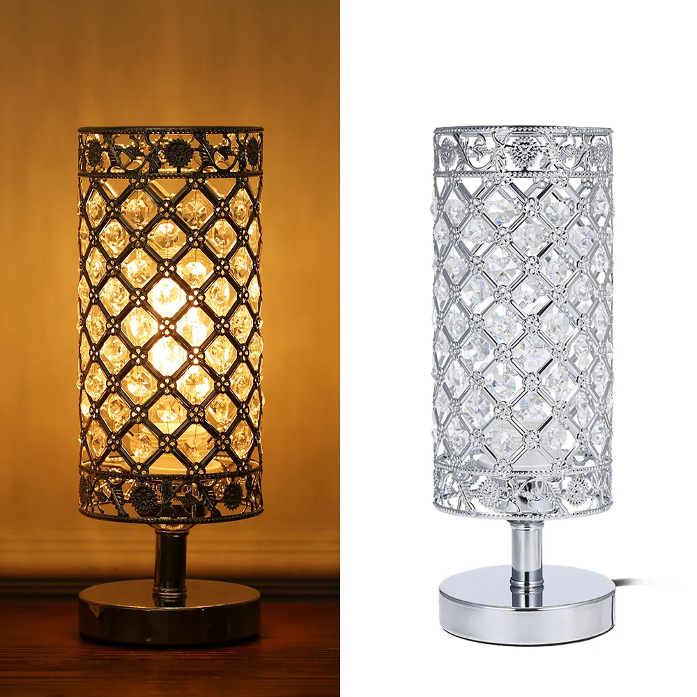 Crystal Silver Bedside Table Lamp Desk Light VDE-listed Decorative for Bedroom Living Dining Room Coffee Shop Bookcase Dresser