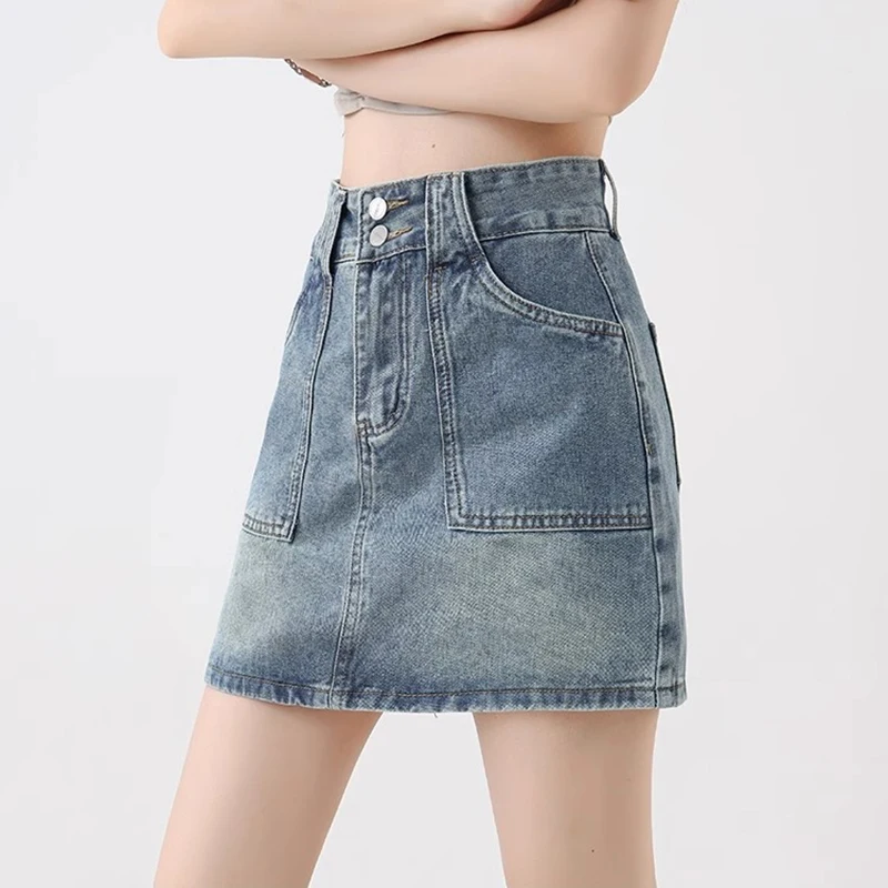 Women High Waist Gothic Streetwear Skirts Jeans Girls Vintage Denim Mini Dress Female Preppy Style Blue Black Straight Skirts