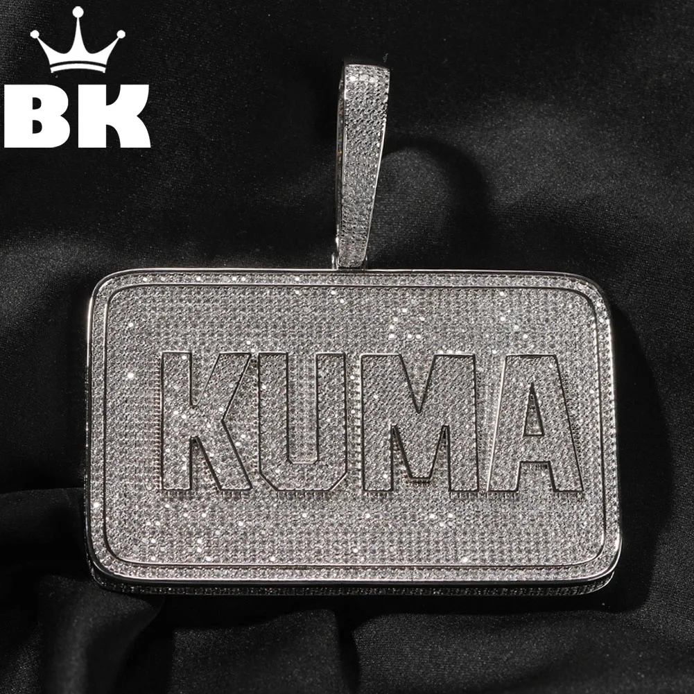 THE BLING KING Men's Large Square Custom Name Necklace Micro Paved Cubic Zirconia DIY Letters Pendant Pet Medal Gothic Jewelry