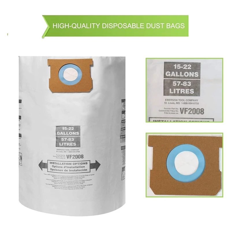 12 Pack Replacement Vacuum Bags For Shop-Vac 15-22 Gallon Vacuums, 90663,90663-00 & Models G,9551600,9552600,9553600
