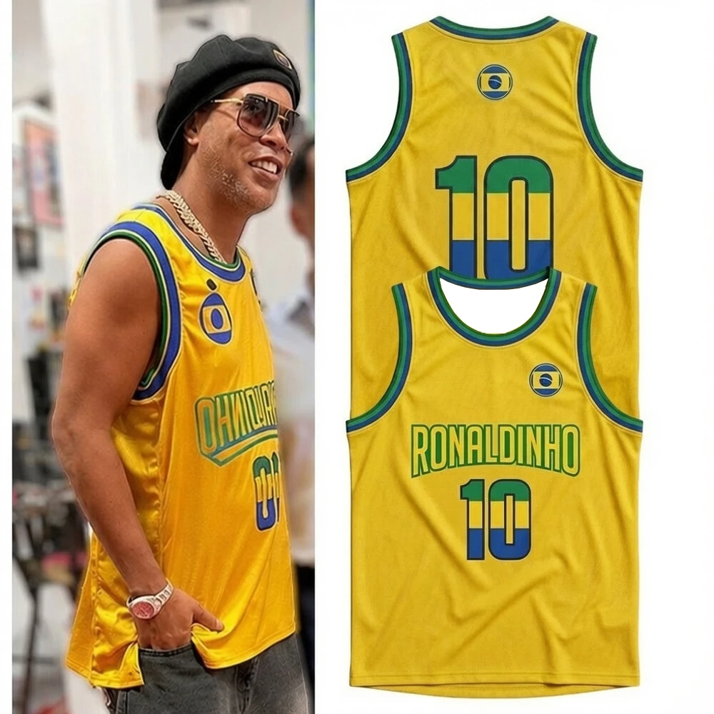 Ronaldinho Same Style Brazil Basketball Jersey Vest Breathable Quick Drying Sleeveless Sweatshirt 3D Shirt Family Matching Tops