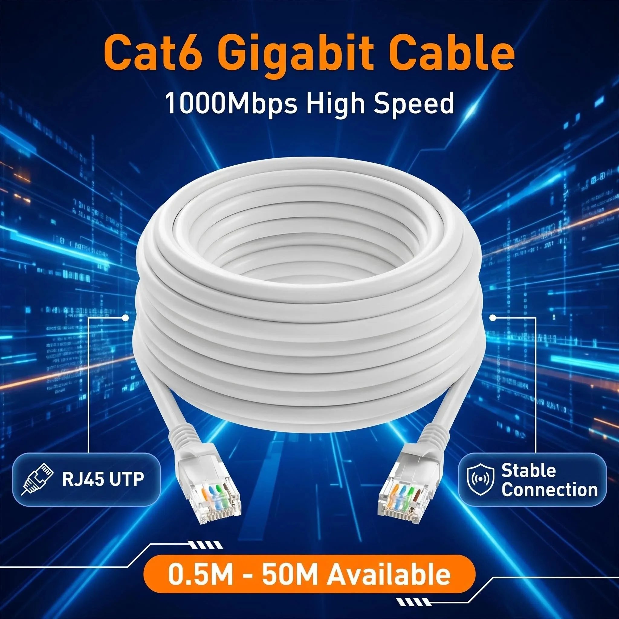 Cat6 Ethernet Cable RJ45 UTP 1000Mbps Network Cord LAN Wire Internet Lead for Router Computer 0.5/1/2/3/5/10/15/20/30/50M