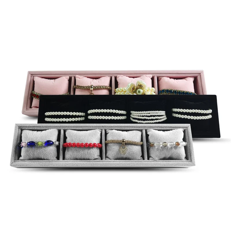 4 Grids Pillow Tray Jewelry Display Props Watch Bracelet Bangle Display Velvet Jewelry Pillow Holder Showcase Ornaments Storage
