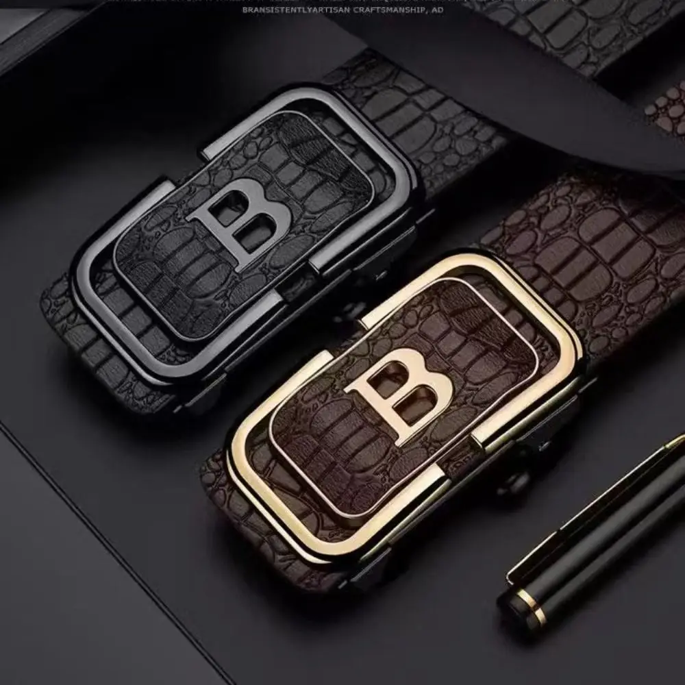 

Casual Alligator Pattern Business Leather Belt PU Leather Vintage Waistband Luxury Design Automatic Buckle Belt For Man