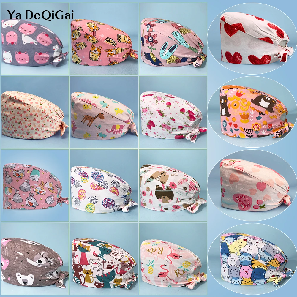 Bonnets For Women Printed Scrub Cotton Surgical Hat Laboratory Pet Vet Clinic Dental Work Caps Medical Nurse Scrubs Hats