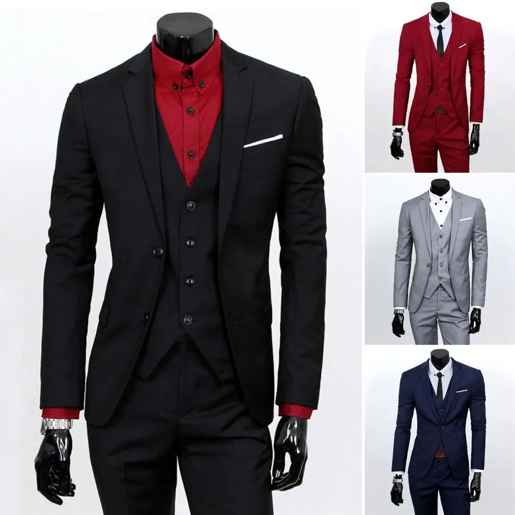 3 Pieces Zaken Blazer + Vest + Broek Pak Sets Mannen Fashion Solid Slim Bruiloft Set Vintage Klassieke Kostuums Voor mannen Kostuum Homme