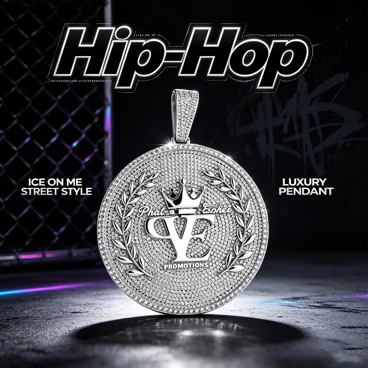 Iced Out Custom Round Big Medallion Pendant Crown Wheat Wreath Full Paved Sparkling Zircon 18K Gold Plated Oversize Hip Hop Bling Rapper Men Jewelry Matching Cuban Link Chain Statement Necklace Gift For Rap Fans Streetwear Club Party Shiny Street Charm