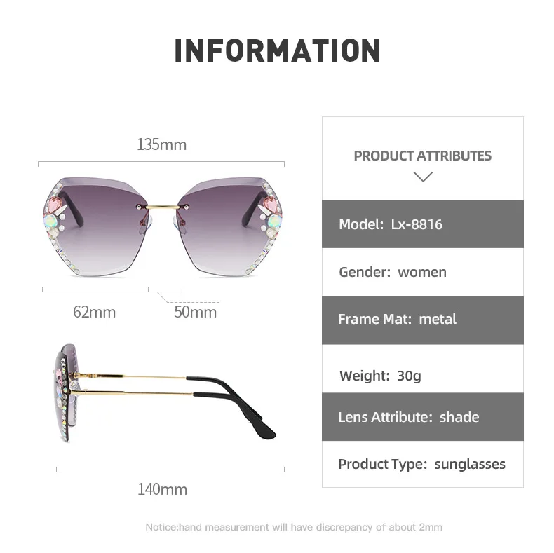 Neue Strass Sonnenbrille für Frauen hochwertige Weiblichkeit Mode rahmenlose große Rahmen schlanke Brille fahren UV-Schutz – Detail 1