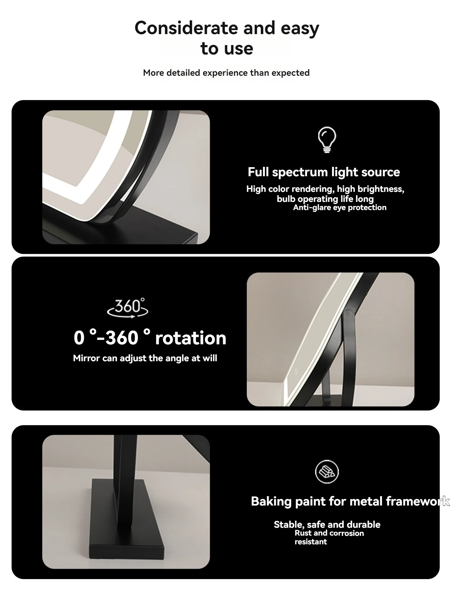 الغيوم حقيقي HD LED ماكياج مرآة سطح المكتب غرفة النوم الذكية المنزل شكل بسيط مع الأضواء #5