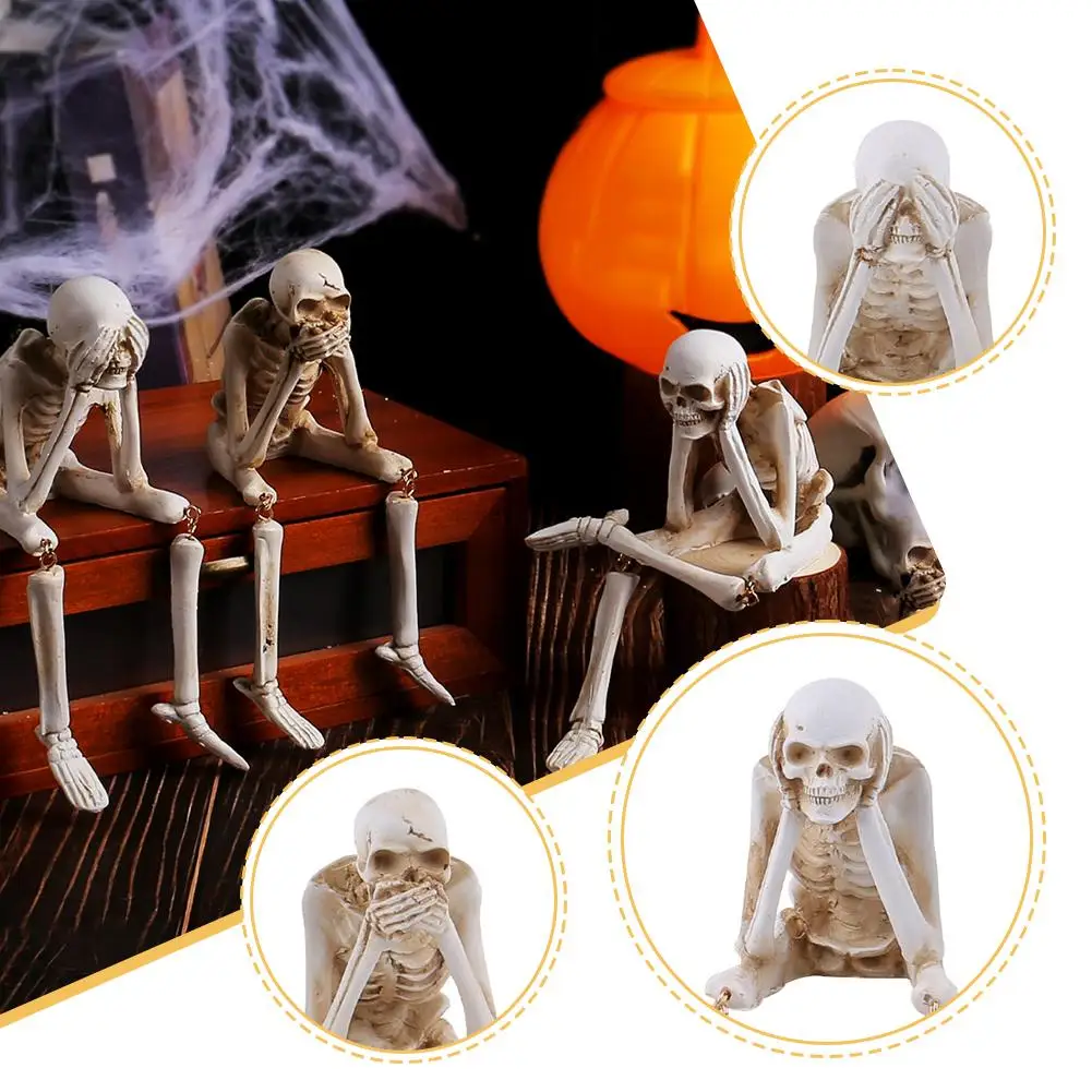 1/3 Stück „Don't Listen Don't Look Don't Say“, kreative Halloween-Schädel-Dekoration, Skelett, Dkelett, Basteldekoration, Skelett-Statuen