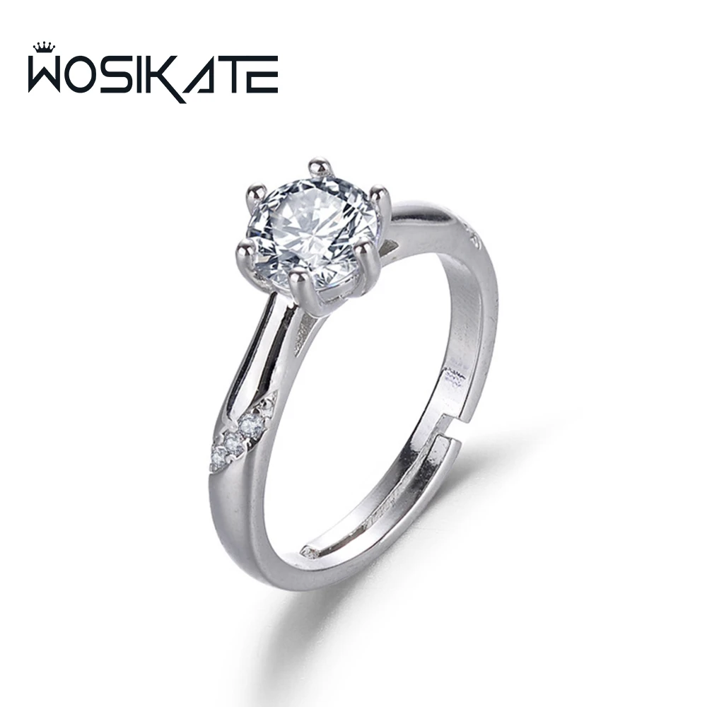 WOSIKATE Korean 925 Sterling Silver Ring For Women Fashion Claw Set Zirconia Wedding Jewellery Finger Ring Wholesale Open Size