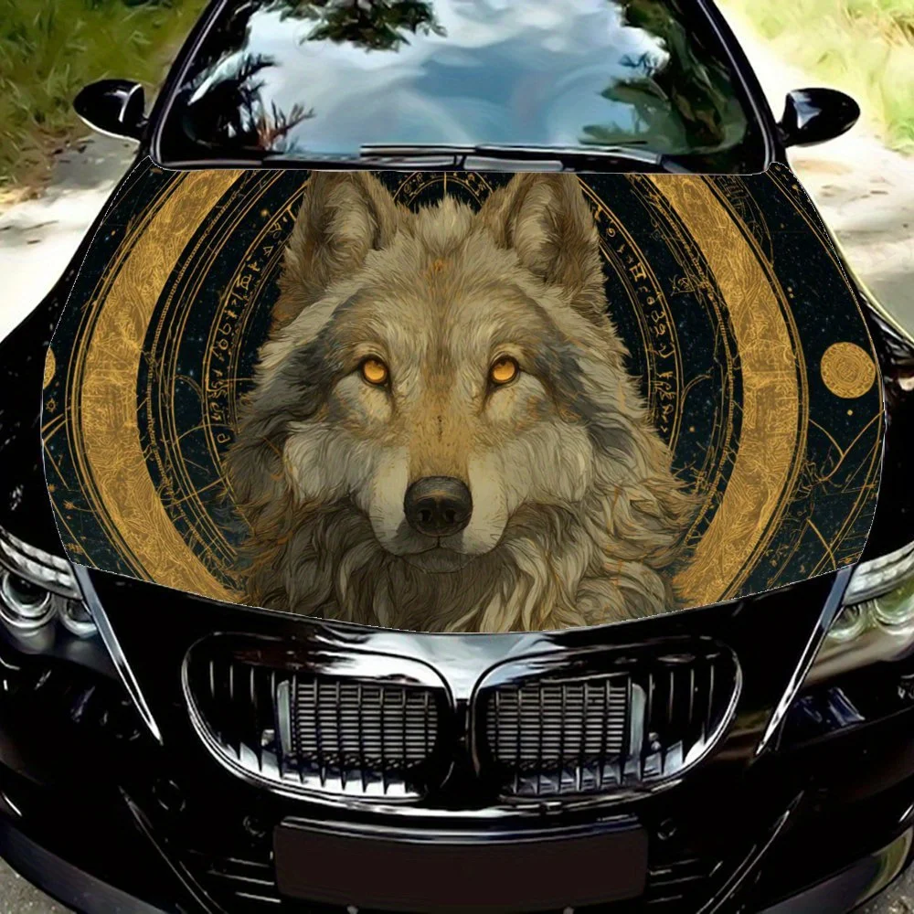 

White Wolf, Ancient Runes Car Engine Hood Sticker, Auto Art Decal, Car Exterior Personalized Decoration, Gift for Car Lovers, Un