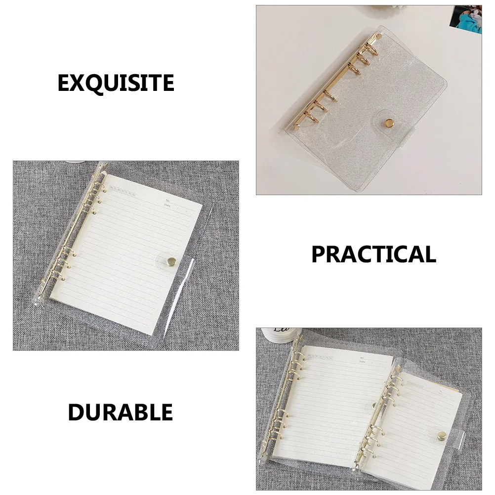 

Glitter A5 PVC Cover Refillable 6 Ring Metal Button Office School Business Travel Diary Planner Notebook Work Use Stainless