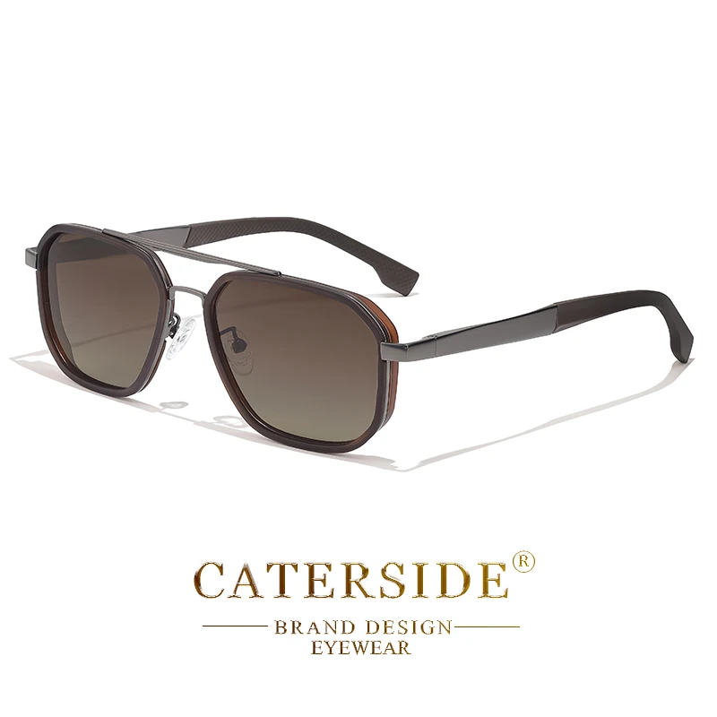CATERSIDE Retro Polygonale Polarisierte Sonnenbrille für Herren, Punk-Metallrahmen, Flacher Oberteil, Doppelbrücke, Sonnenbrille zum Fahren und Angeln – Detail 12