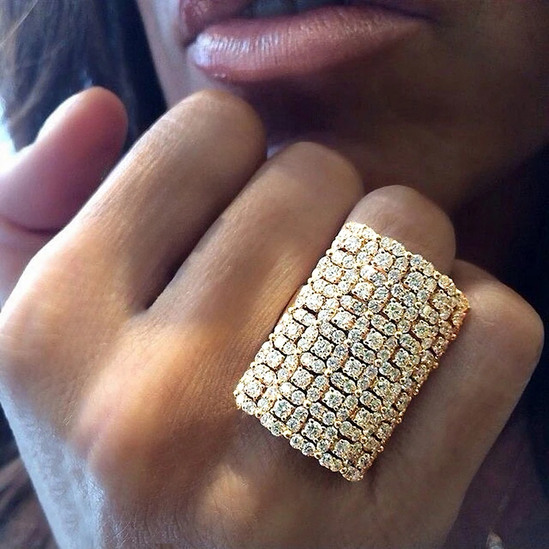 Huitan Big Rectangular Shaped Rings for Women Paved Sparkling Cubic Zirconia Gold Color Geometric Rings Daily Party Jewelry 2026