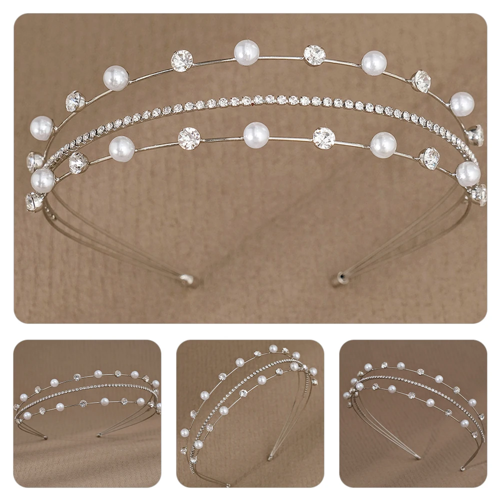 

Pearl Hair Accessories Multi layered Headb Silver Black Hoops Wedding Headdress Bridal Hairb Rhinestone Women Pearl Decorations